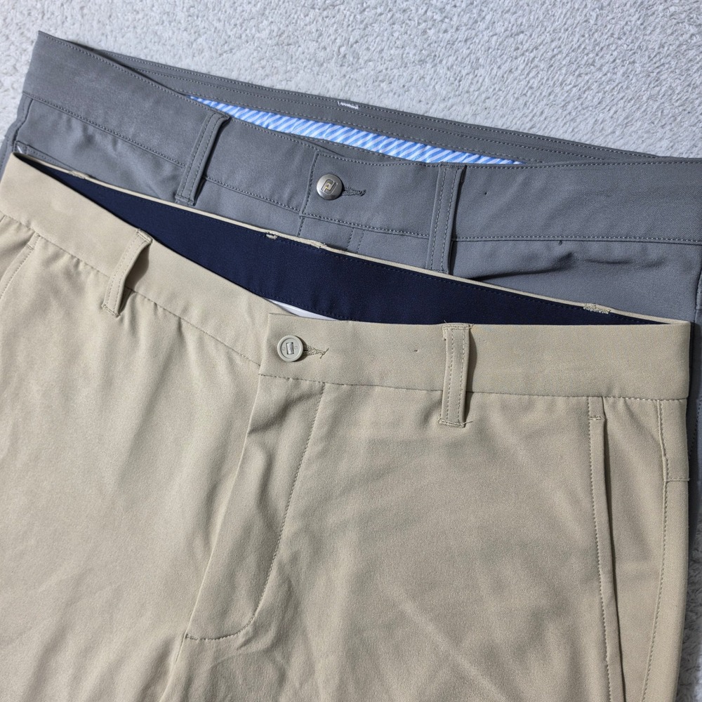 2 Pack Lot! FootJoy Athletic fit Golf Pants Mens 33/30 Grey Beige Stretch‎